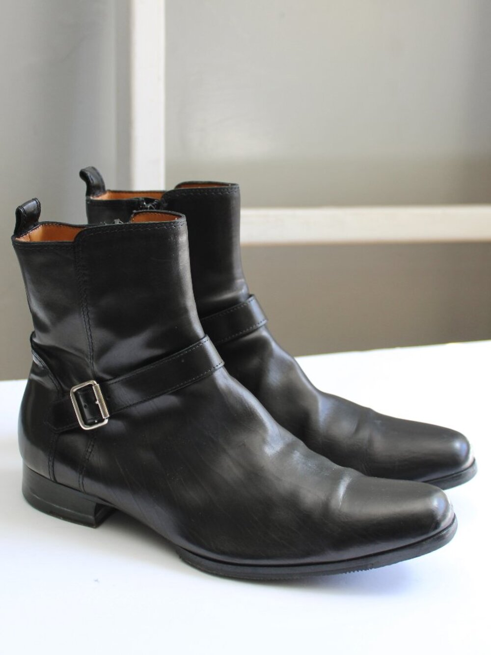 Costume National Homme Ankle Boots Black Leather Buckle Accent Zip-Up Men's 9.5